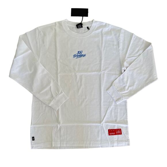100 Thieves - Enter Infinity Crew Neck Long Sleeve Tee in White & Blue - Picture 1 of 5